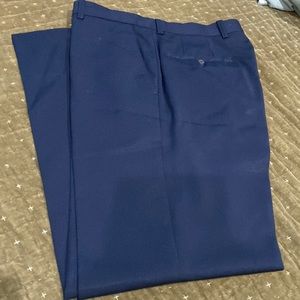 Great navy trousers, flat front. Heavy worsted wool feel but all weather